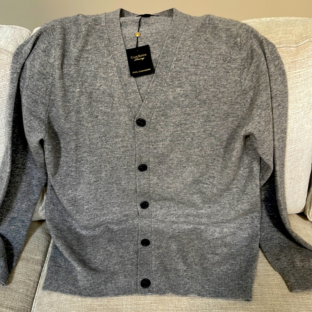 Brand new with tags. Gray v neck button cardigan in soft 100% cashmere.